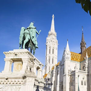Hungary, Central Hungary, Budapest. St. Matthias Church and St Stephen Statue