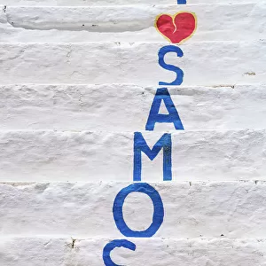 I love Samos staircase painting, Pythagoreio, Samos Island, North Aegean, Greece