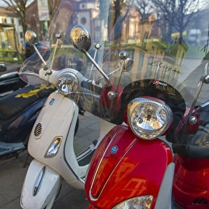 The iconic Italian Vespa scooter in Milan, Italy