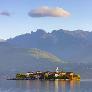 The idyllic Isola dei Pescatori (Fishermens Islands) illuminated at sunrise, Borromean Islands