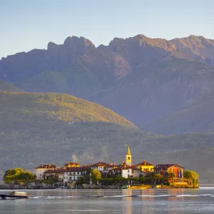 The idyllic Isola dei Pescatori (Fishermens Islands) illuminated at sunrise, Borromean Islands