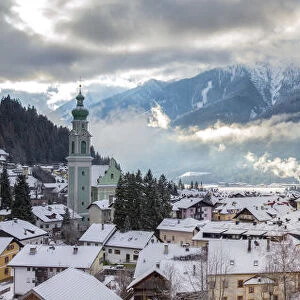 Il paese di Dobbiaco dopo un intensa nevicata, alta Pusteria, Trentino Alto Adige