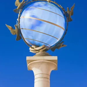 Illuminated world globe in Maidan Nezalezhnosti, (Independence Square) Kiev, Ukraine