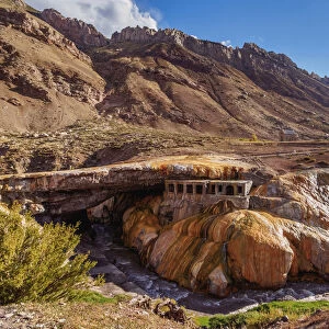 The Inca Bridge, Puente del Inca a natural bridge near the hotsprings, Central Andes