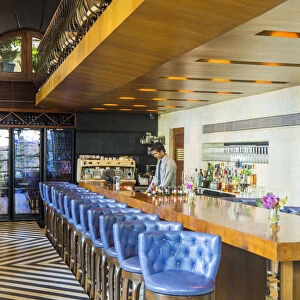 India, Maharashtra, Mumbai, The Table restaurant, view along the bar