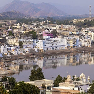 India, Rajasthan, Pushkar, Aerial view of Pushkar
