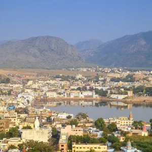 India, Rajasthan, Pushkar, Aerial view of Pushkar