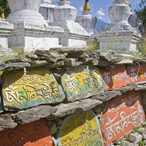 India, Sikkim, Tashiding, Tashiding Gompa, Chortens and Mani wall