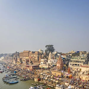 India, Uttar Pradesh, Varanasi, Gange River and Historic Ghats
