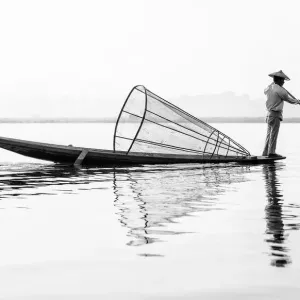 Inle Lake Fisherman Black and White Print Inle Lake Fisherman Black and White Print