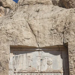 Iran, Central Iran, Shiraz, Naqsh-e Rostam, Sassanian stone reliefs cut into mountain