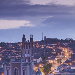 Ireland, County Cork, Cork City, St. Marys Cathedral, elevated view, dusk