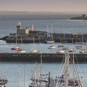 Ireland, County Fingal, Howth, Howth Harbor, elevated view, dawn