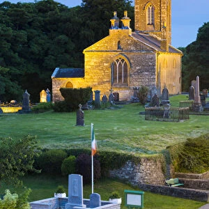 Ireland, County Roscommon, Ballinlough. The village Church at dusk