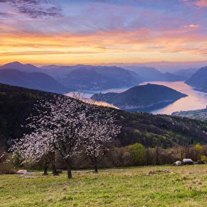 Iseo lake at sunset, Brescia province, Lombardy, Italy