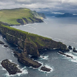 The island of Mykines seen from the helicopter. Faroe Islands