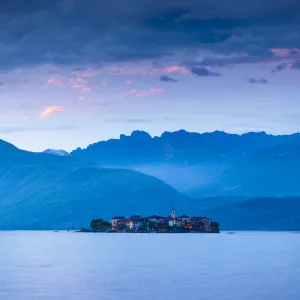 Isola dei Pescatori (Fishermens Islands) illuminated at dusk, Borromean Islands