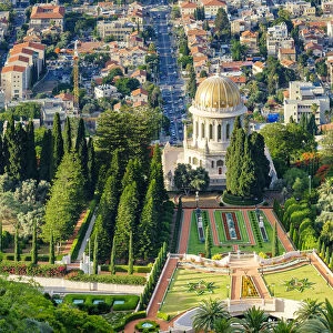 Israel, Haifa District, Haifa. Baha i Gardens and the Shrine of the Bab, and buildings
