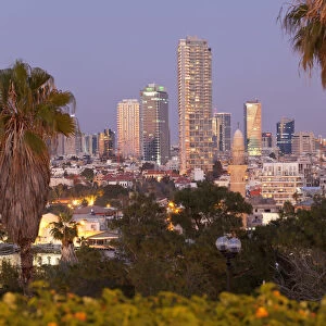 Israel, Tel Aviv, Jaffa, downtown buildings viewed from HaPisgah Gardens Park