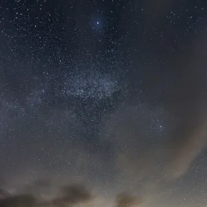 Italy, Abruzzo, Night at Campo Imperatore, The Monte Bolza and Lake Racollo under