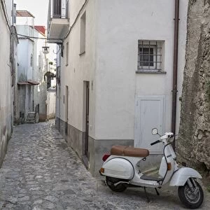 Italy, Amalfi Coast, Ravello. Vespa scooter in the old town