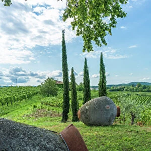 Italy, Friuli Venezia Giulia. Amphorae symbolizing the Ribolla gialla wine from Oslavia