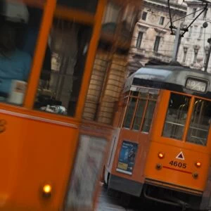 Italy, Lombardy, Milan, Piazza Cordusio, trams