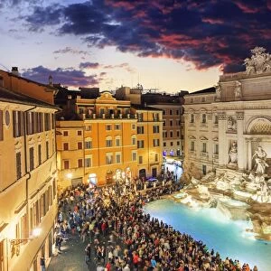 Italy, Rome, elevated view by night of Trevi fountain by Bernini by night