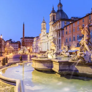 Italy, Rome, Navona square with Sant Agnese in Agone church and 4 rivers fountain