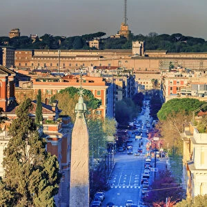 Italy, Rome, Popolo square at sunrise from Pincio viewpoint with St