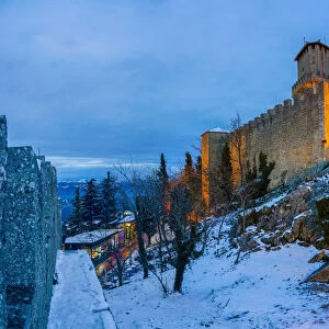 Italy, San Marino, The old rock in Winter
