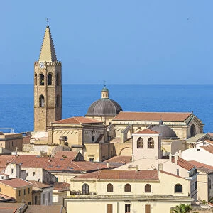 Italy, Sardinia, Alghero, View of historical center towards San Francisco Church