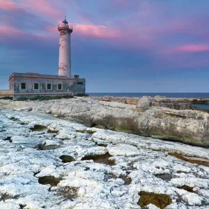 Italy, Sicily, The Santa Croce Lighthouse in Augusta, taken at sunset