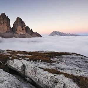 Italy, Trentino Alto Adige, Dolomites, clouds rising on Three Peaks of Lavaredo