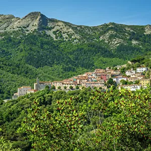 Italy, Tuscany, Elba. View towards Marciana and the Monte Capanne in the background