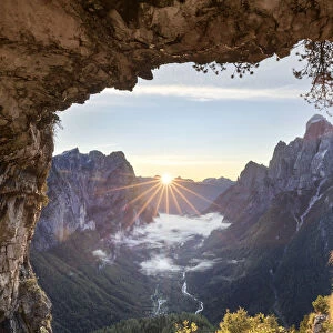 Italy, Veneto, Belluno, Agordino. Lookout from the legendary San Lucano cave on the