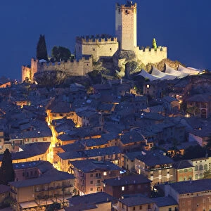 Italy, Veneto, Lake District, Lake Garda, Malcesine, aerial town view and Castello