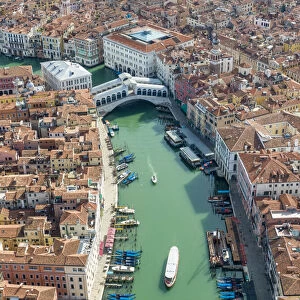 Italy, Veneto, Venice, Aerial view of Rialto Bridge