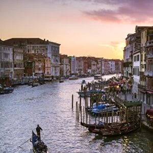 Italy, Veneto, Venice. Grand canal at sunset from Rialto bridge