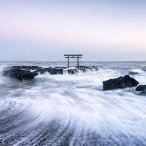 Japanese torii gate at the coast, Ibaraki, Oarai, Japan Japanese torii gate at the coast, Ibaraki, Oarai, Japan