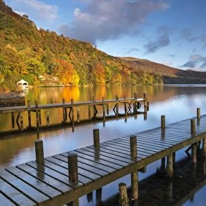 Jetties on Ulswater lake in the Lake District, Cumbria, England. Autumn (November) 2016