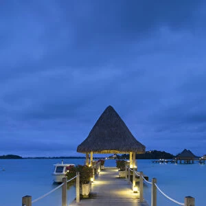 Jetty of Intercontinental Bora Bora Le Moana Resort at dusk, Bora Bora, Society Islands