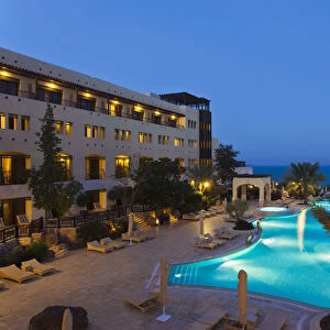 Jordan, Dead Sea, Suweimah, swimming pool at the Marriott Hotel, dawn