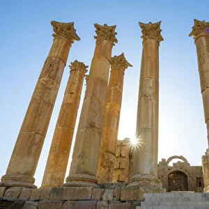Jordan, Jerash Governorate, Jerash. Columns in the ancient Roman city of Gerasa
