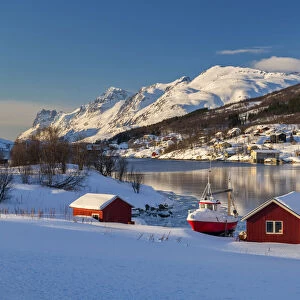 Kaldfjord Harbour in Winter, Kavaloya Island, Tromso, Norway