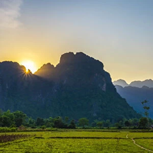 Karst landscape at sunset, Vang Vieng, Vientiane Province, Laos