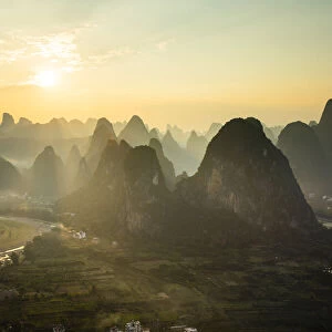 Karst peaks and the Li river, Yangshuo, Guangxi, China