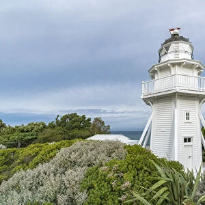 Katiki Point lighthouse. Moeraki peninsula, Waitaki district, Otago region, South Island