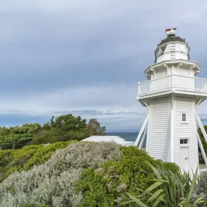 Katiki Point lighthouse. Moeraki peninsula, Waitaki district, Otago region, South Island