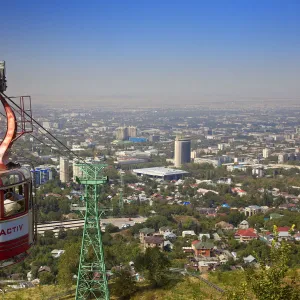 Kazakhstan, Almaty, Kok-Tobe cable car above Almay city